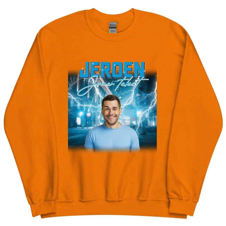 Retro sweater met eigen foto en tekst - Iedereen Blij