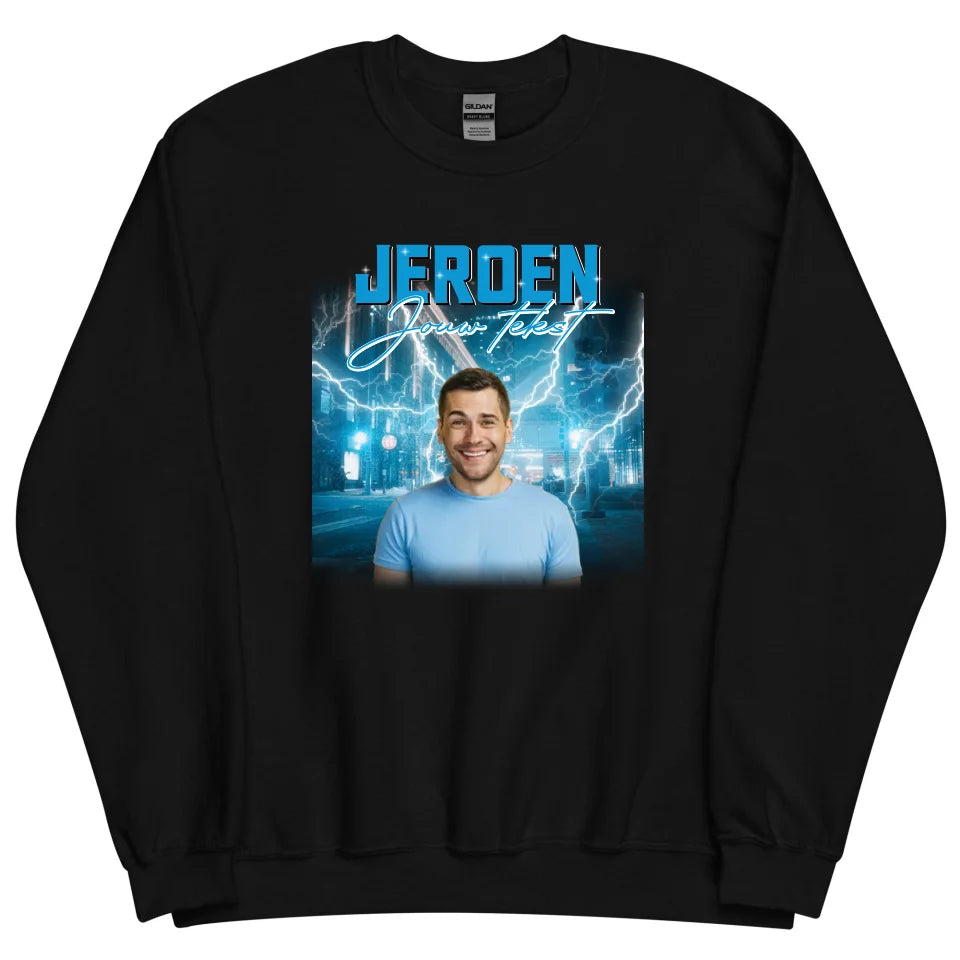 Retro sweater met eigen foto en tekst - Iedereen Blij
