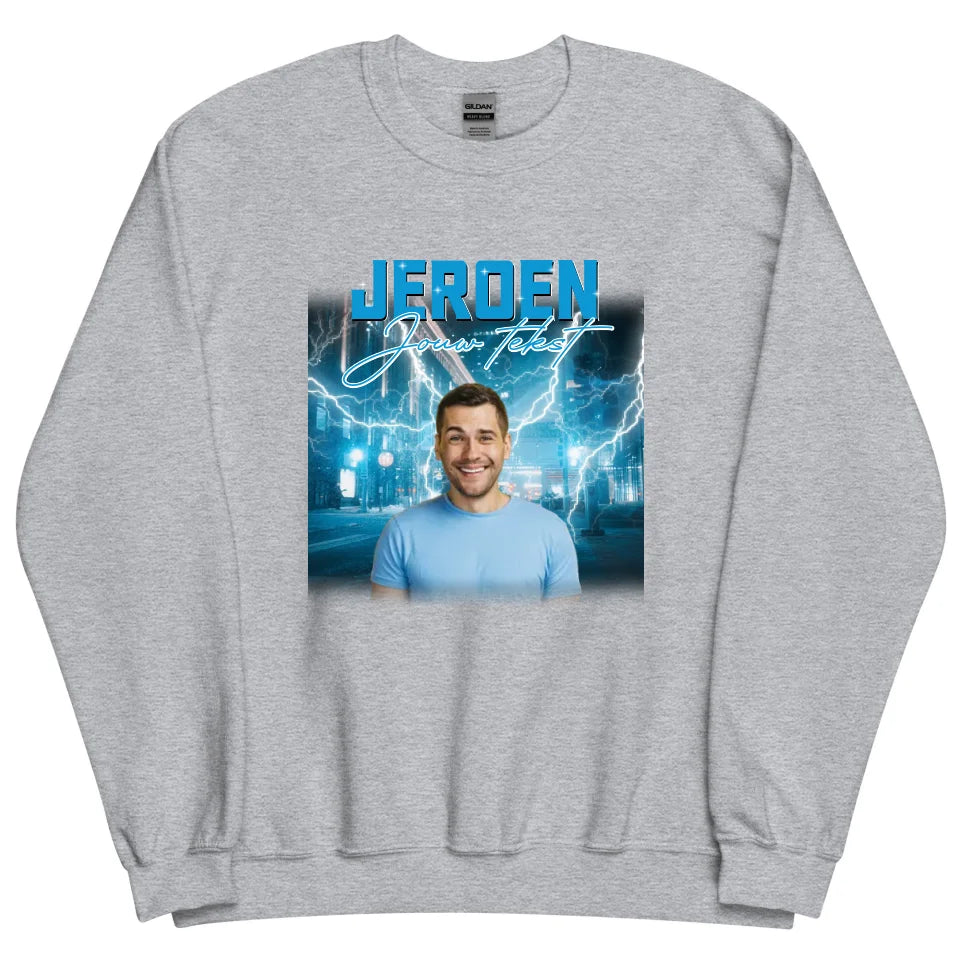 Retro sweater met eigen foto en tekst - Iedereen Blij