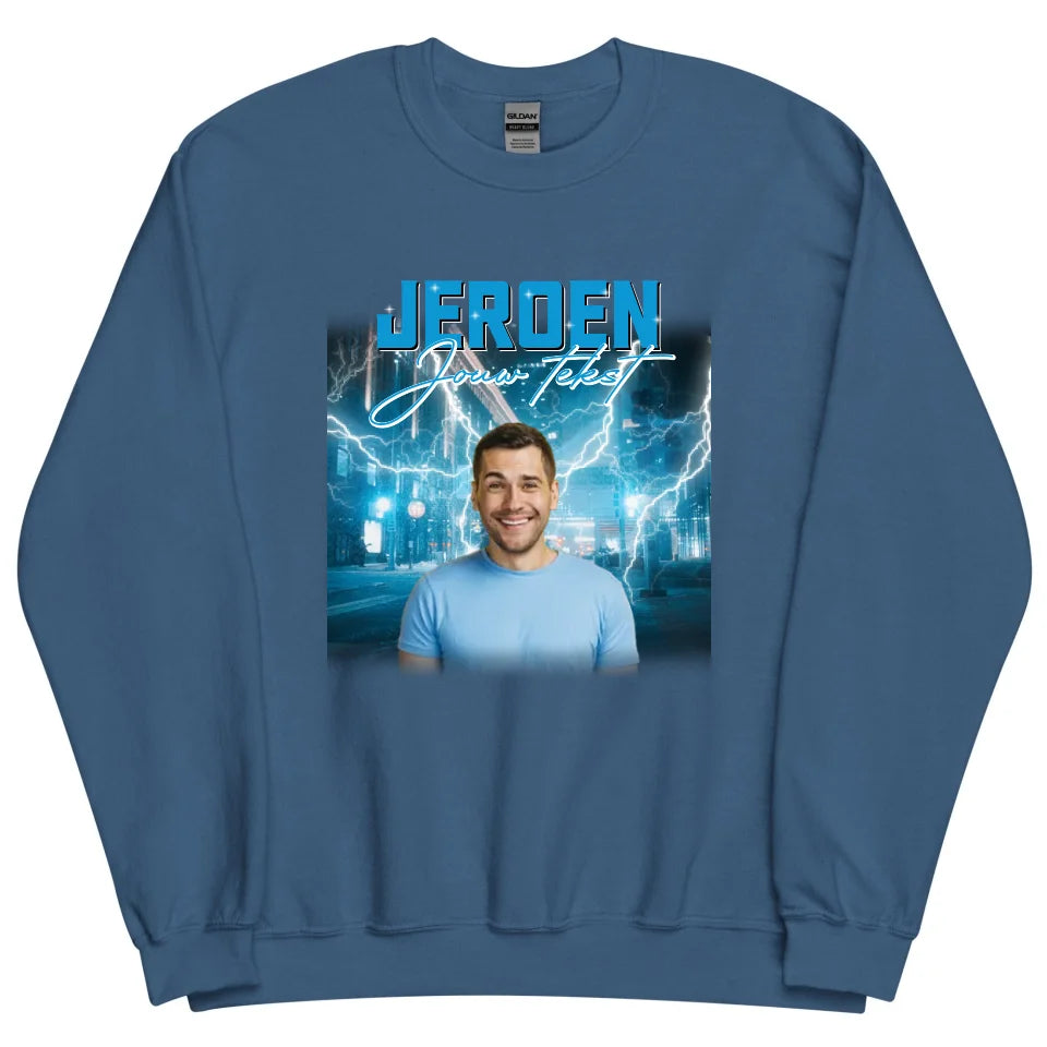 Retro sweater met eigen foto en tekst - Iedereen Blij