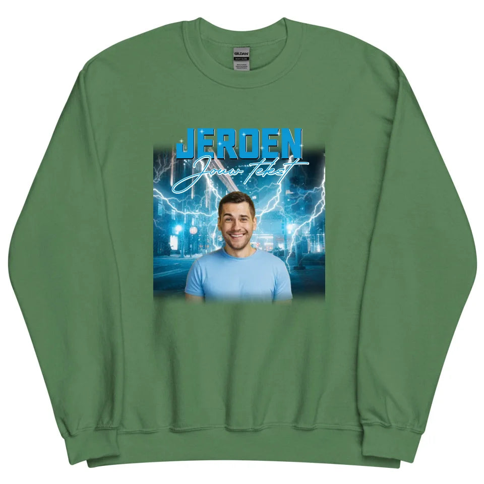 Retro sweater met eigen foto en tekst - Iedereen Blij