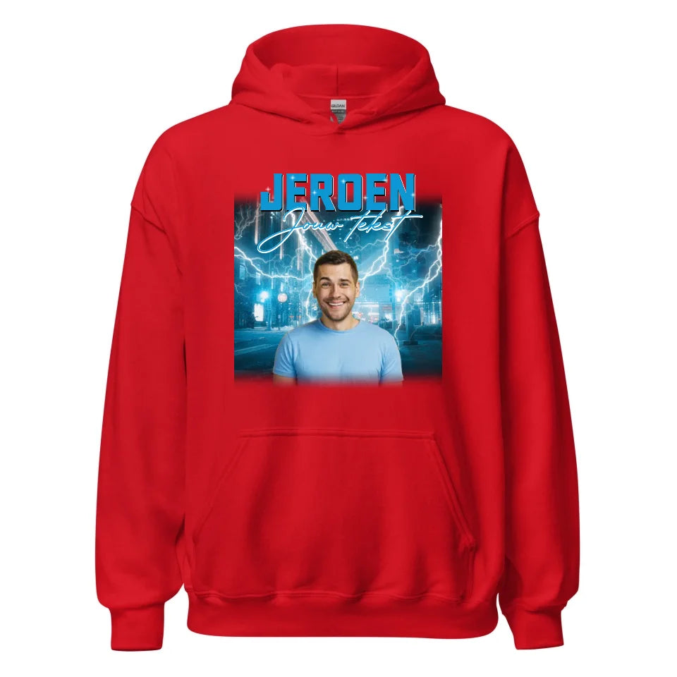 Retro hoodie met eigen foto en tekst - Iedereen Blij