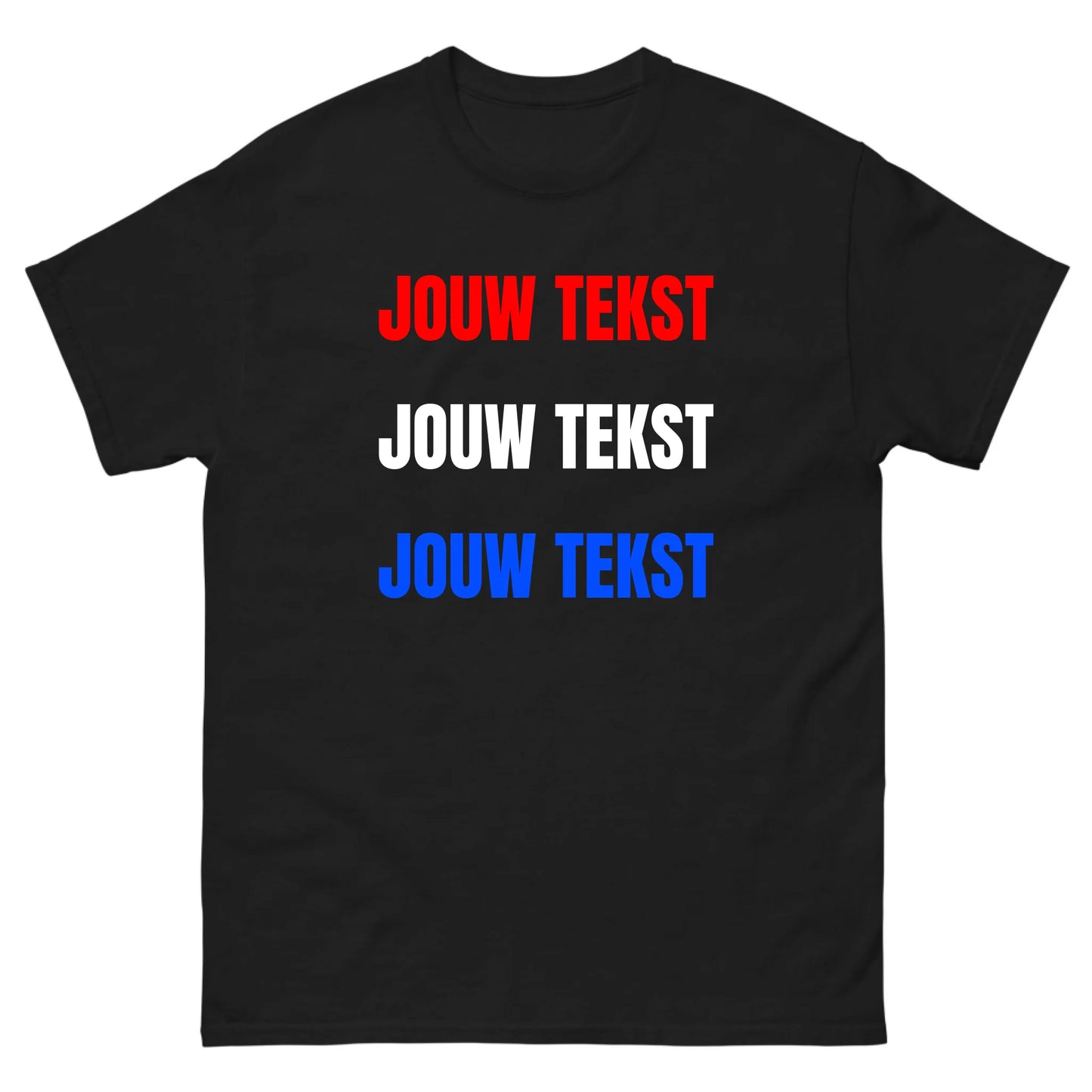 Koningsdag Gepersonaliseerd Zwart T-shirt - Jouw eigen tekst in rood wit blauw