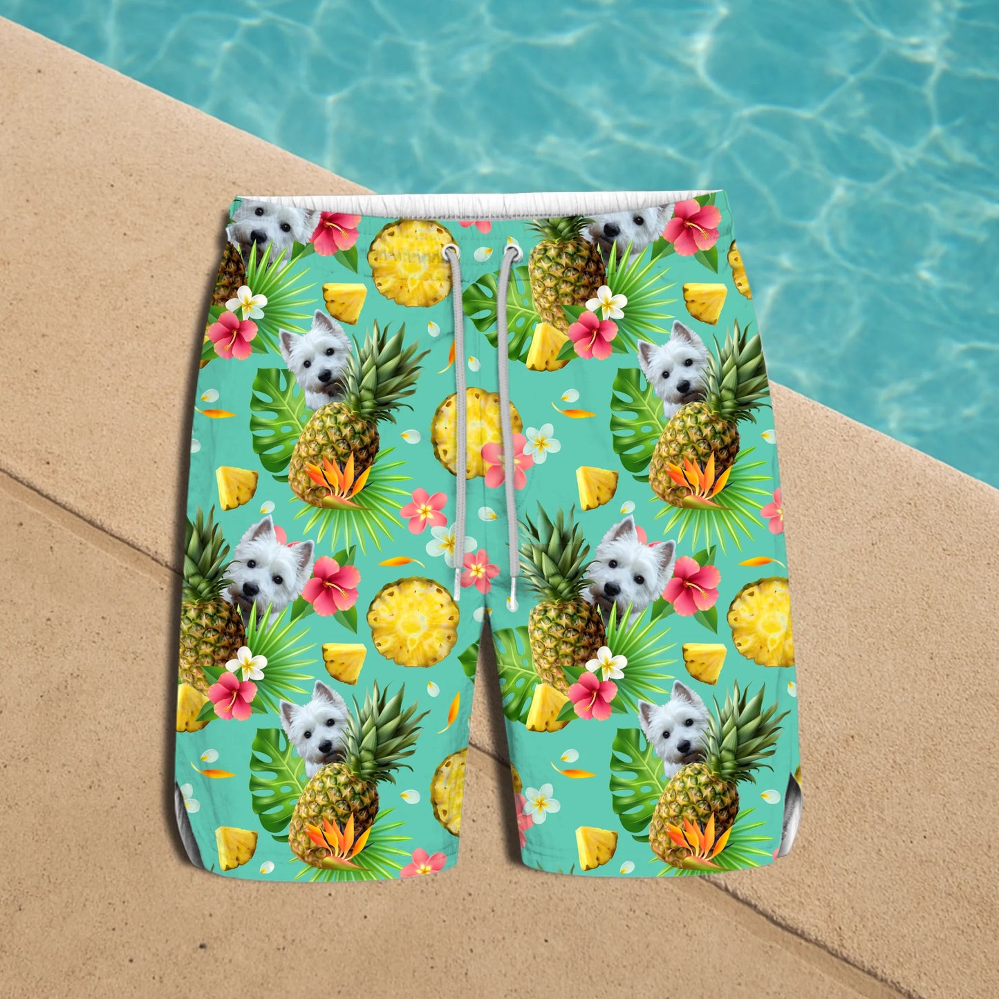 Gepersonaliseerde Ananas Hawaii zwembroek met eigen foto van huisdier