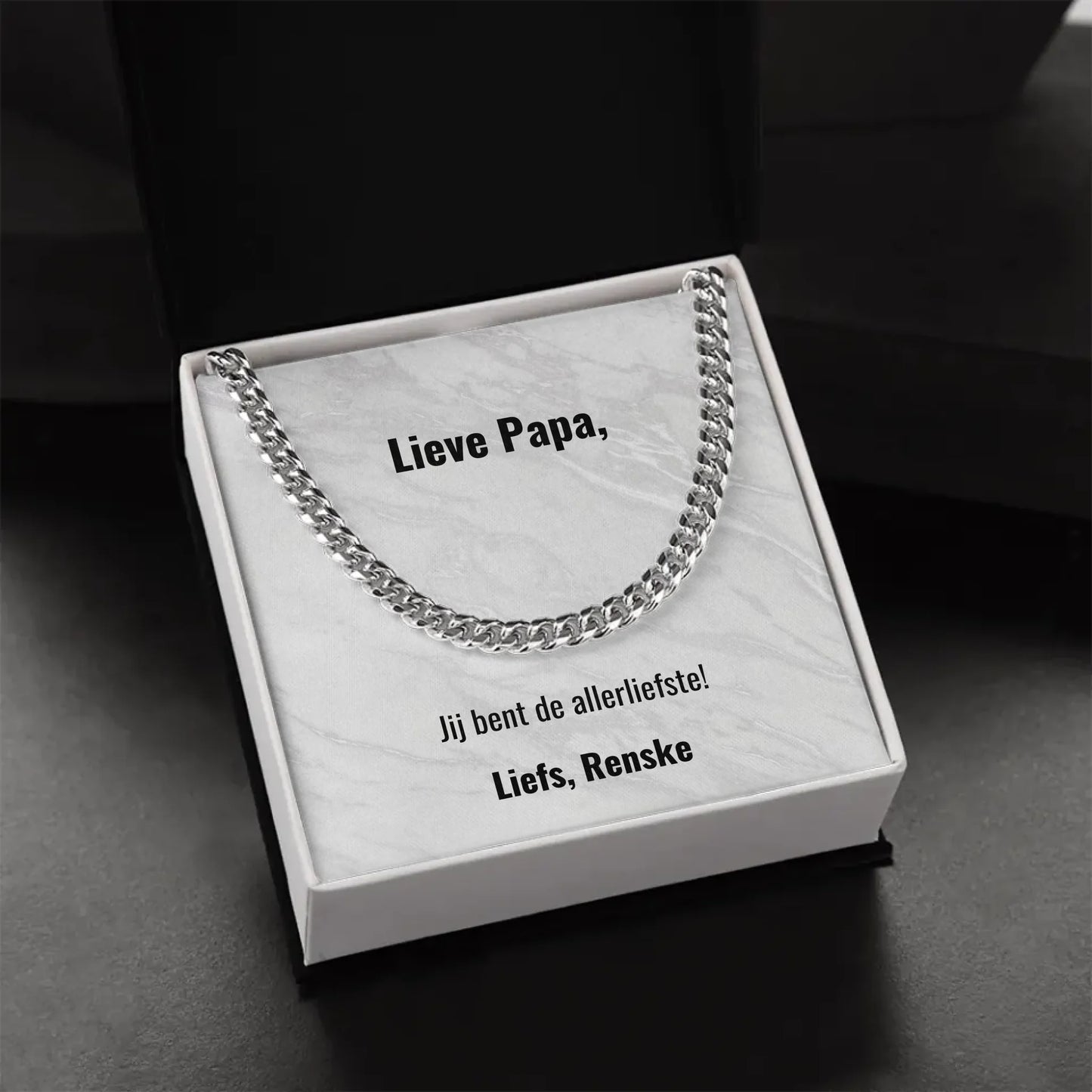 Stalen ketting voor papa | Gepersonaliseerd doosje met eigen tekst | Roestvrijstaal of 14K goud