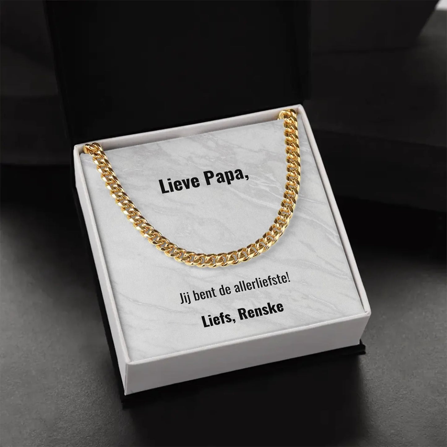 Stalen ketting voor papa | Gepersonaliseerd doosje met eigen tekst | Roestvrijstaal of 14K goud