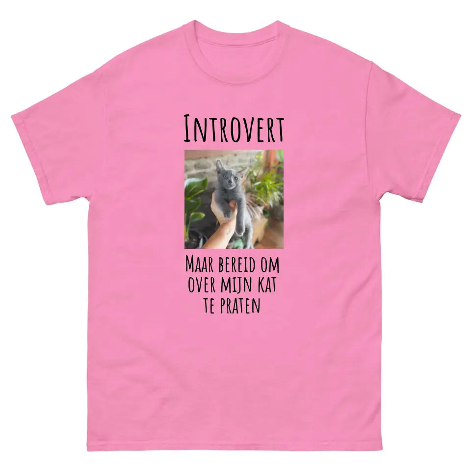 Gepersonaliseerd T-shirt - "Introvert, maar bereid om over mijn kat te praten" - Met eigen foto
