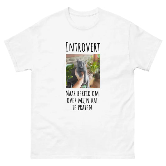 Gepersonaliseerd T-shirt - "Introvert, maar bereid om over mijn kat te praten" - Met eigen foto