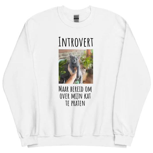 Gepersonaliseerde sweater - "Introvert, maar bereid om over mijn kat te praten" - Met eigen foto - Iedereen Blij