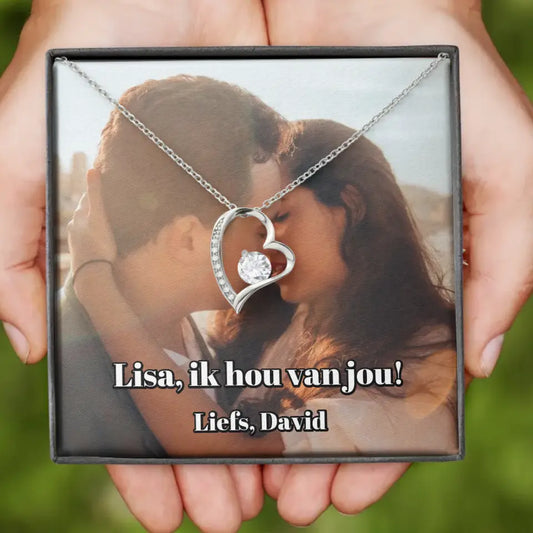 Hartjes ketting met gepersonaliseerd doosje | Voeg eigen foto en tekst toe | 14K witgoud of 18K goud - Iedereen Blij