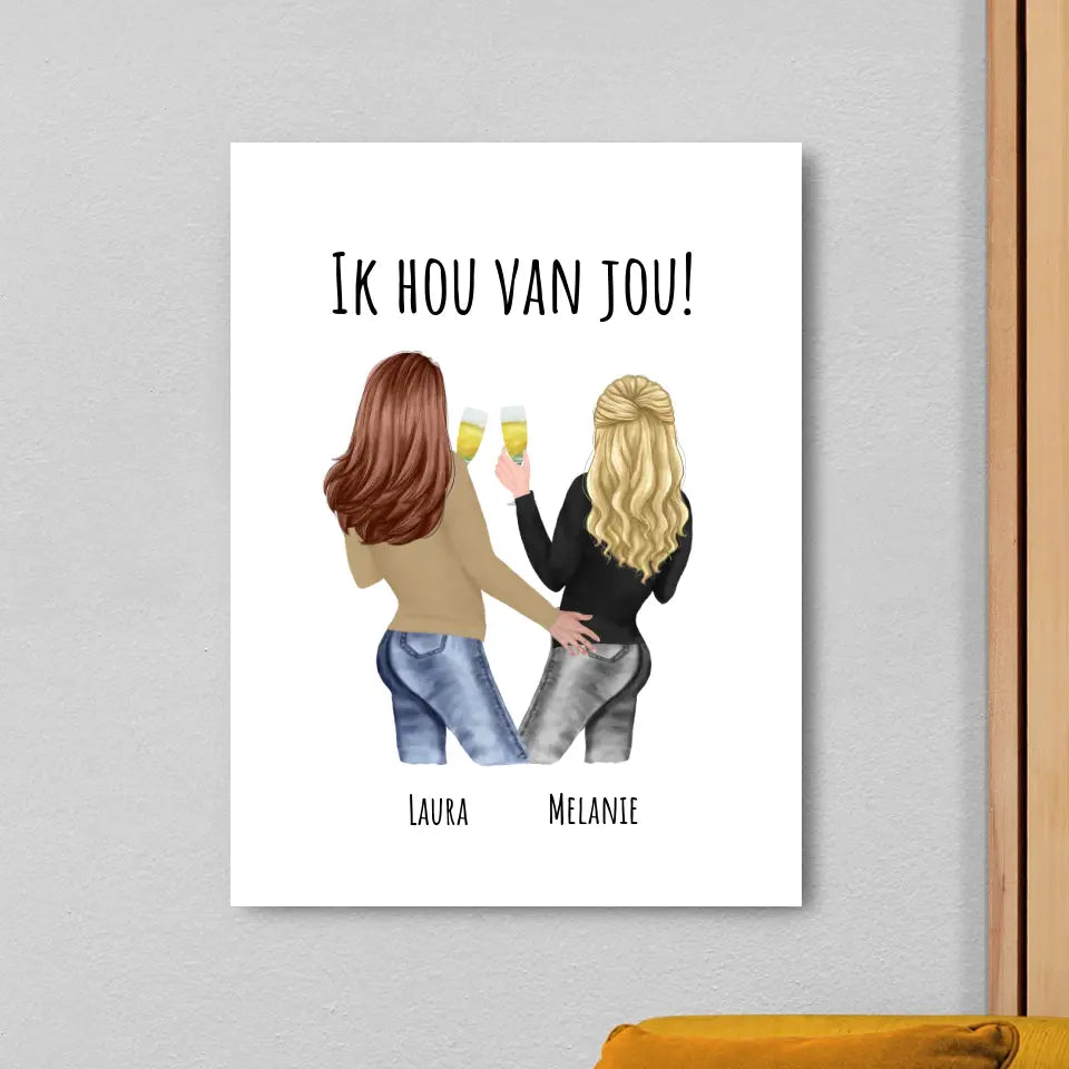 Gepersonaliseerd canvas met eigen personages en namen - Beste vriendinnen / zussen