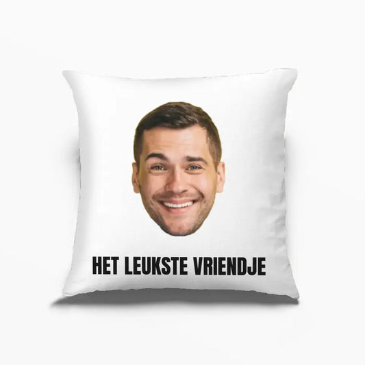 Gepersonaliseerd kussensloop met eigen foto - Uitgeknipt hoofd + eigen tekst