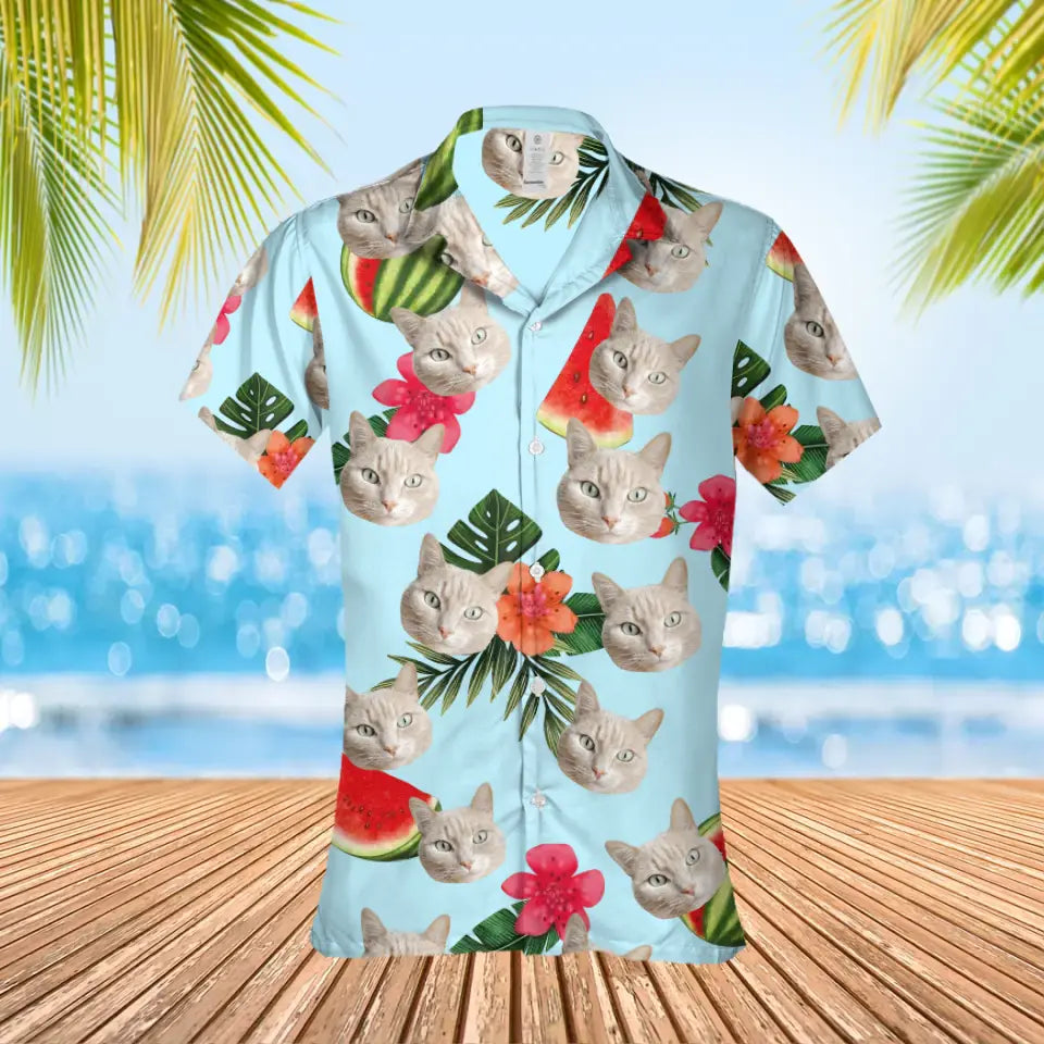 Gepersonaliseerd watermeloen Hawaii shirt met je eigen huisdier