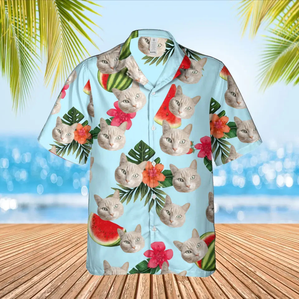 Gepersonaliseerd watermeloen Hawaii shirt met je eigen huisdier