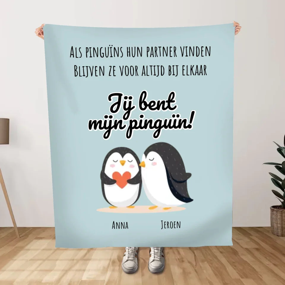 Gepersonaliseerde pinguïn deken - "Jij bent mijn pinguïn" - Voeg jullie namen toe