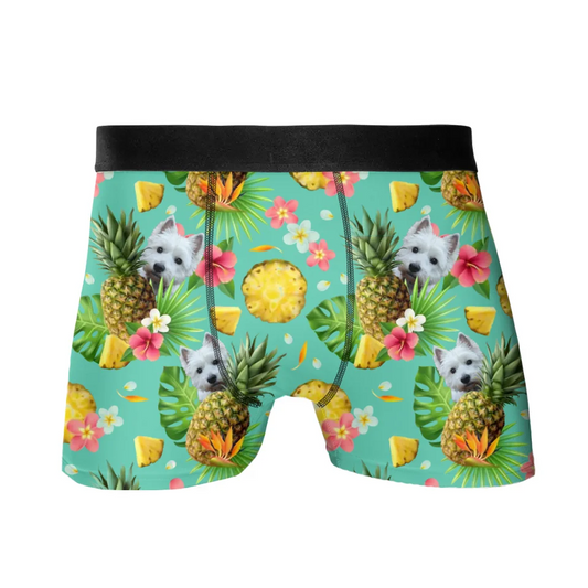 Gepersonaliseerde tropische ananas onderbroek met je huisdier(en) erop - Voeg zelf foto's toe