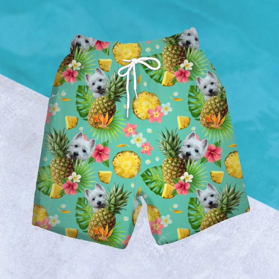 Gepersonaliseerde Ananas Hawaii zwembroek met eigen foto van huisdier