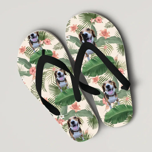 Gepersonaliseerde Hawaii print slippers met je huisdier - Voeg zelf een foto toe