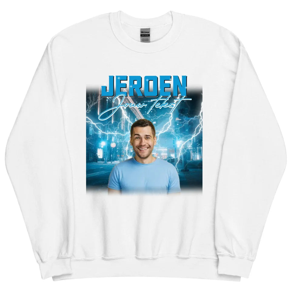 Retro sweater met eigen foto en tekst - Iedereen Blij