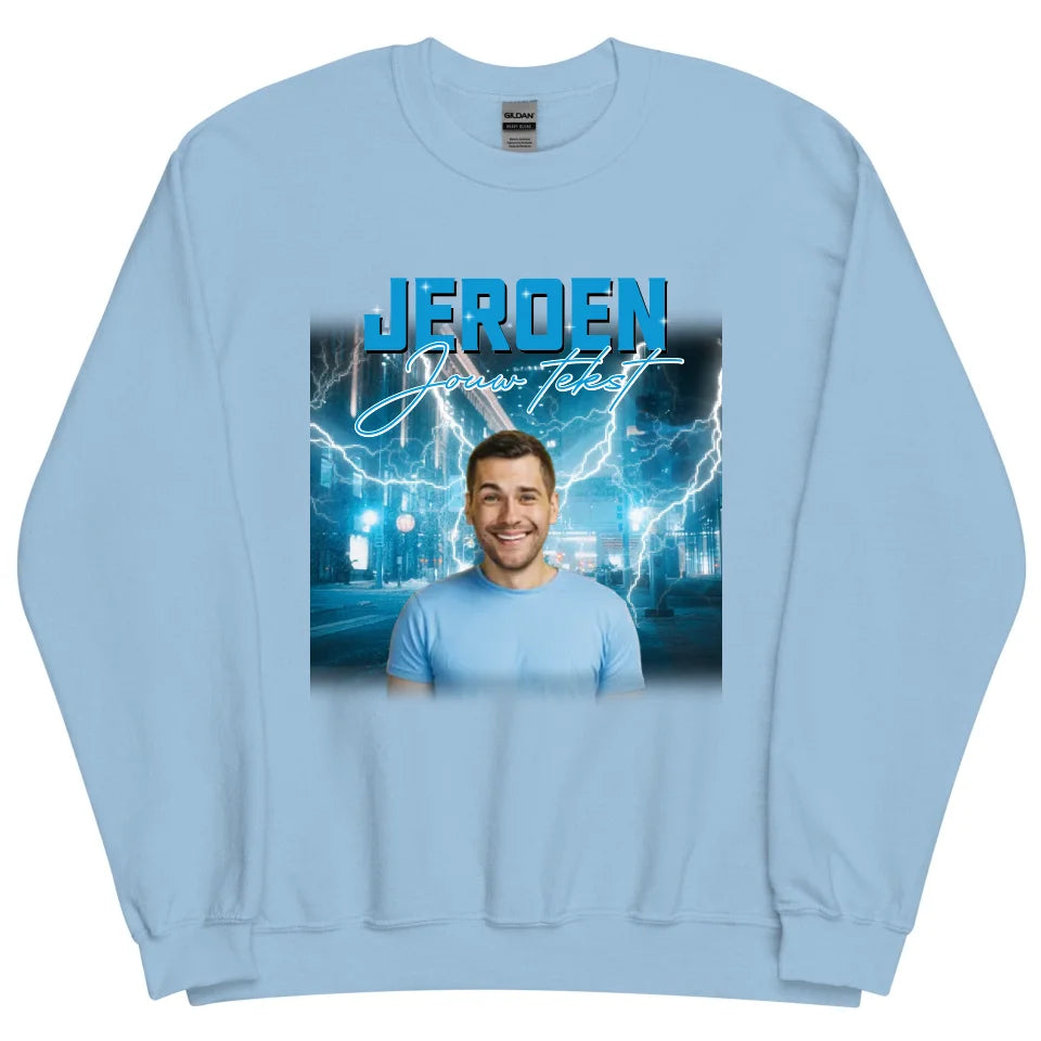 Retro sweater met eigen foto en tekst - Iedereen Blij