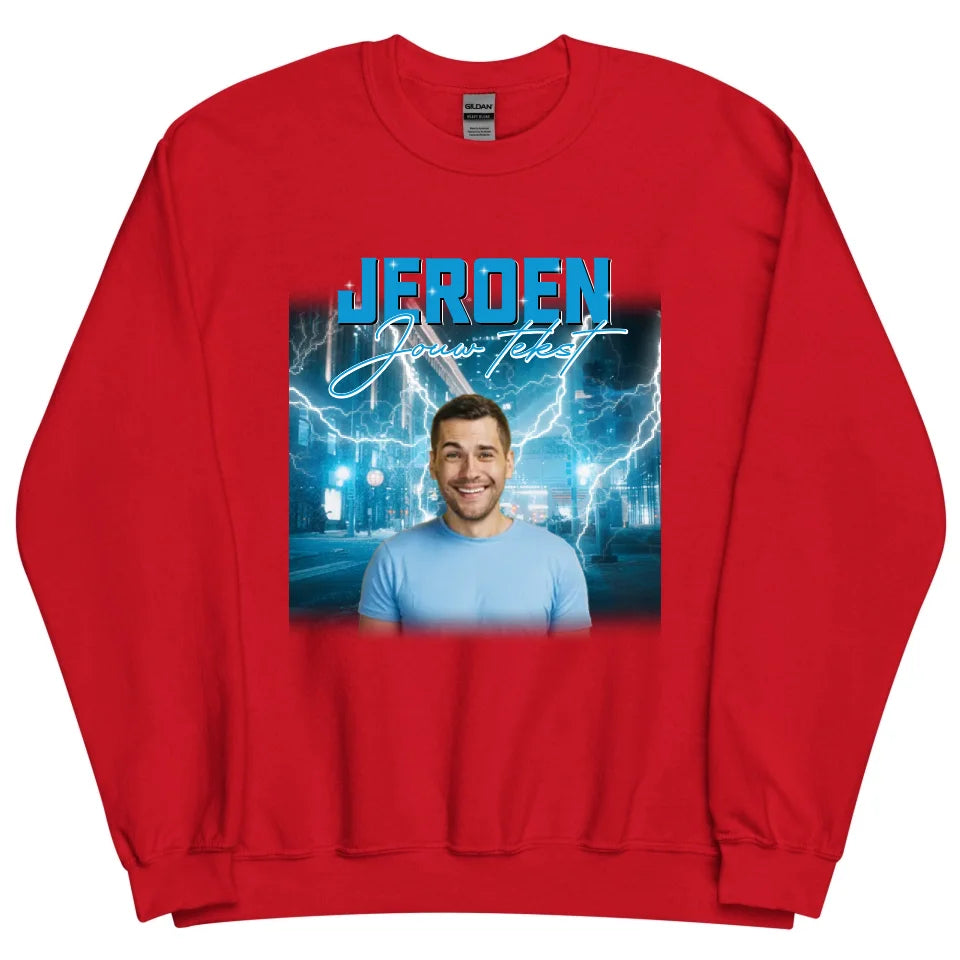 Retro sweater met eigen foto en tekst - Iedereen Blij