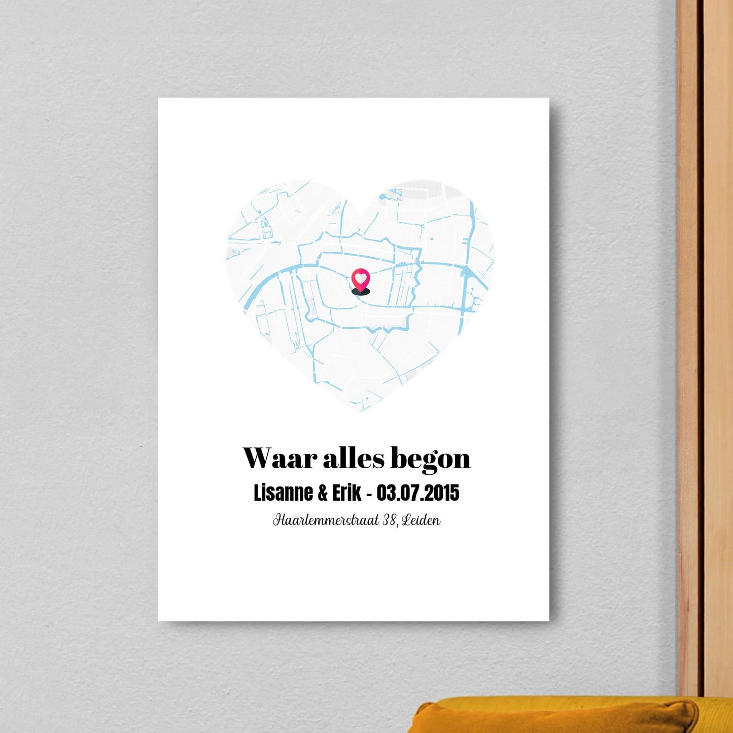 Gepersonaliseerd canvas met locatie map