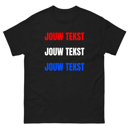 Koningsdag Gepersonaliseerd Zwart T-shirt - Jouw eigen tekst in rood wit blauw