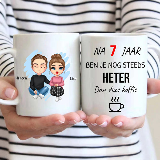 Gepersonaliseerde mok - Na X jaar ben je nog steeds heter dan deze koffie - Iedereen Blij