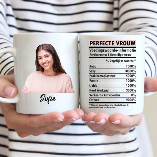 Gepersonaliseerde mok - Perfecte vrouw voedingswaarde - Iedereen Blij