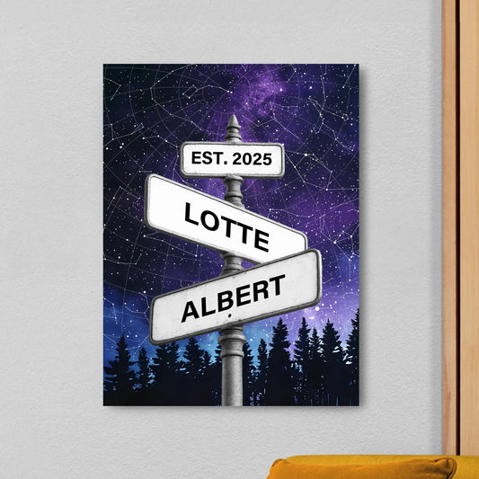 Gepersonaliseerd foto canvas - Straatbordjes naam, datum en sterrenbeeld
