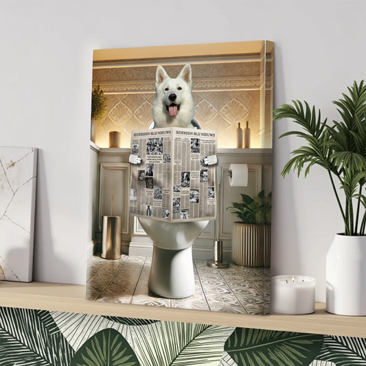 Gepersonaliseerd canvas met huisdier op toiletpot