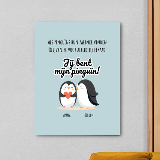 Gepersonaliseerd canvas met namen - "Jij bent mijn pinguïn"