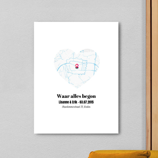 Gepersonaliseerd canvas met locatie map
