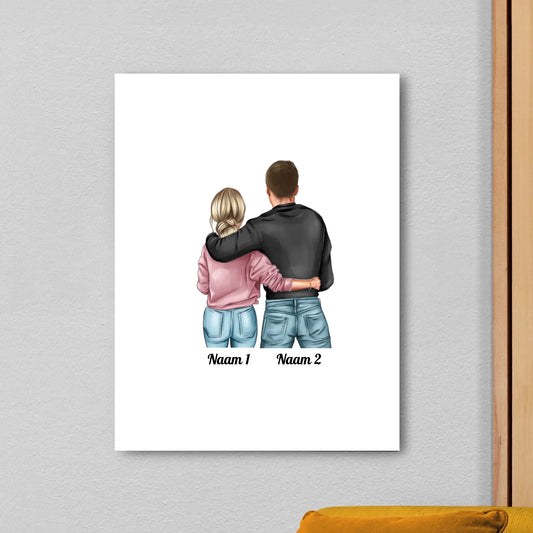 Gepersonaliseerd canvas - Man en vrouw - Voeg eigen namen toe en personaliseer de personages