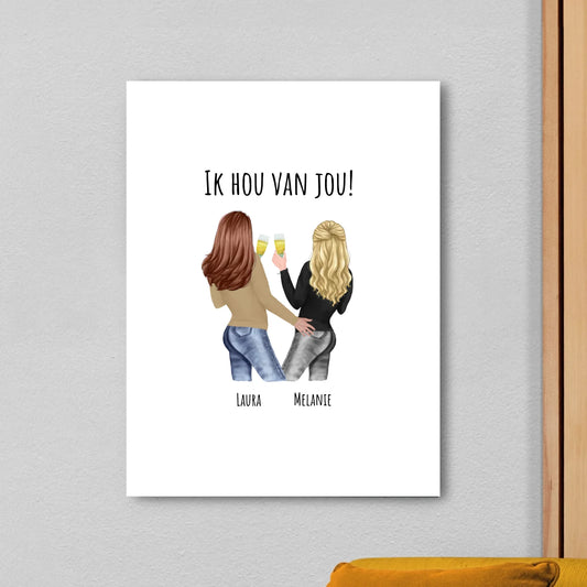 Gepersonaliseerd canvas met eigen personages en namen - Beste vriendinnen / zussen