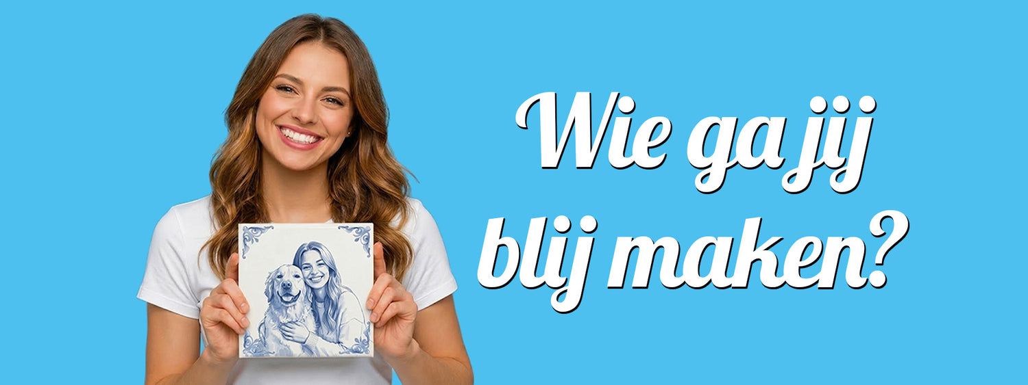 Gepersonaliseerd Delfts blauw tegeltje met foto als uniek cadeau