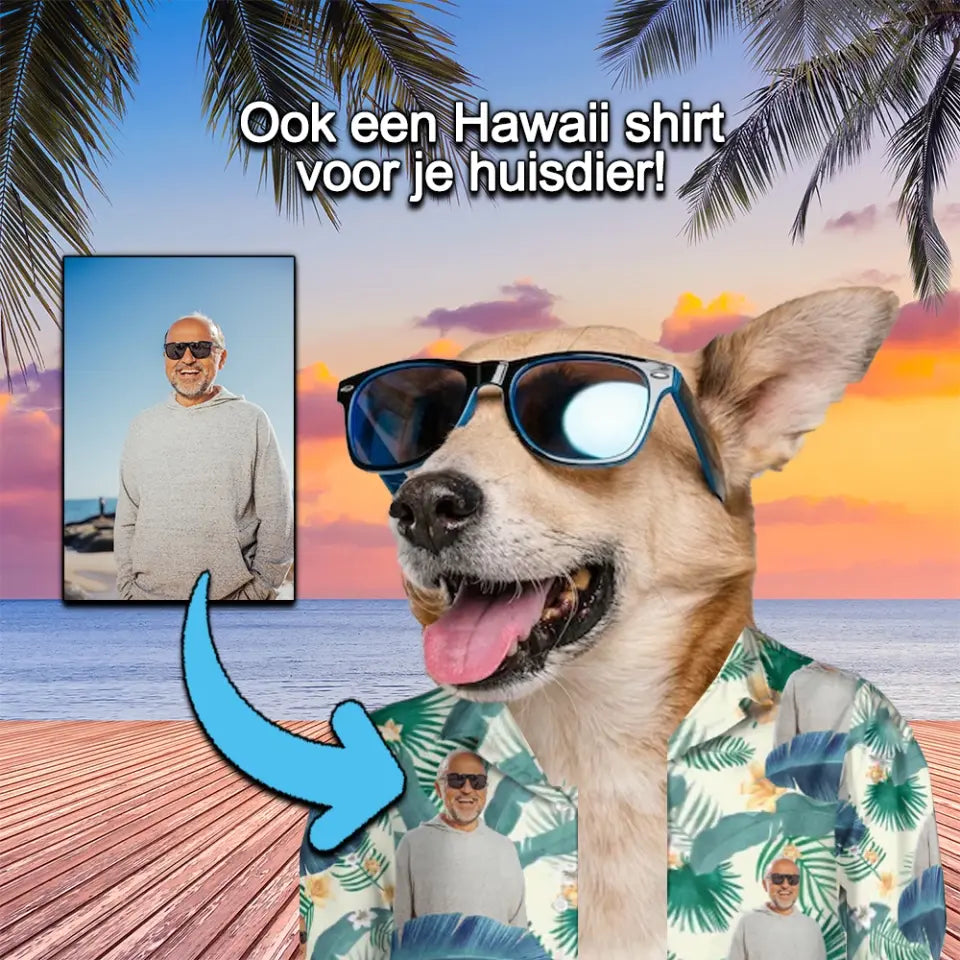 Gepersonaliseerd mini Hawaii shirt voor huisdier met eigen foto - Iedereen Blij